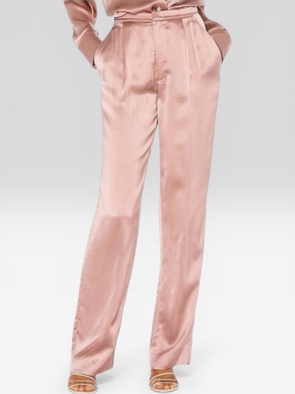VINCE | $395 Liquid Shine Satin Trouser Pants in Antique Pink, Size 10